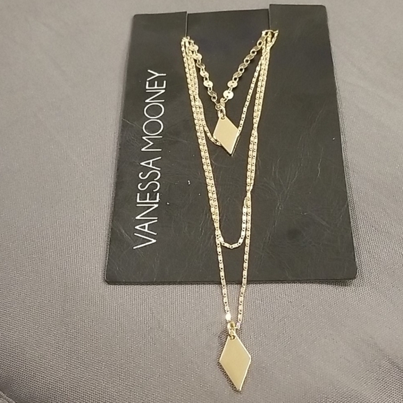 💕VANESSA MOONEY💕 Gold Layered Necklace Diamond Shape Charms NWT